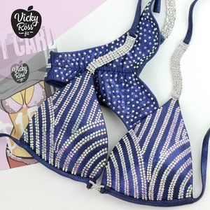 Holographic Dark Blue Fitness Competition Bikini